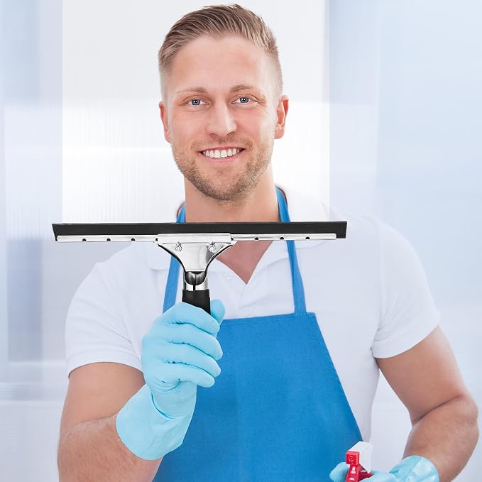 6 Pcs 14'' Professional Steel Window and Glass Squeegee with Replacement Rubber Glass Cleaning Heavy Duty Squeegee for Window Cleaning and Streak Free Results