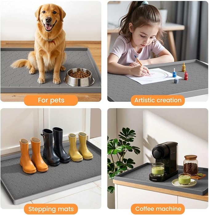 Jin&Bao Waterproof Under Sink Mat 34" x 19", Thick Silicone Mat Cabinet Protector for Kitchen and Bathroom, Shelf Liner, Home Organizer and Storage, Multipurpose Tray for Gadgets and Essentials