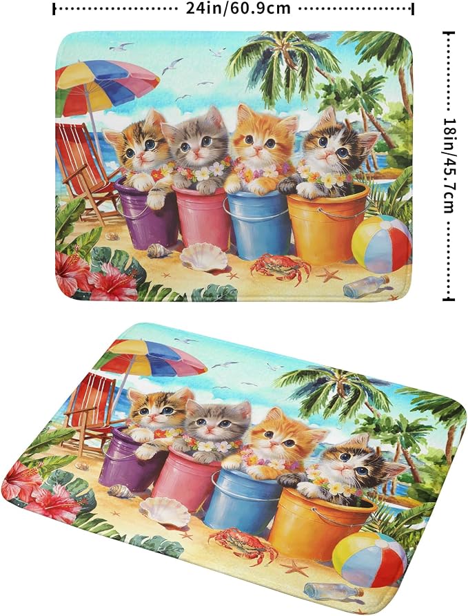 Lovely Cat Dish Drying Mat for Kitchen Counter Holiday Beach Absorbent Coffee Bar Mat 18 X 24 In