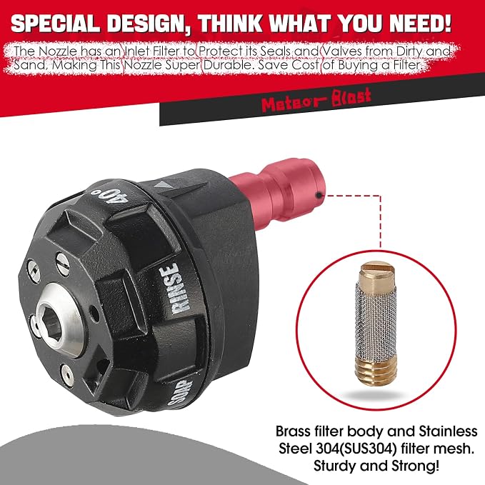 Meteor Blast 6 in 1 Pressure Washer Nozzle Tips，Mutiple Degrees in One， Quick Change over and Adjustable, 1/4 inch Quick Connector, MAX 4500PSI for Pressure Washer