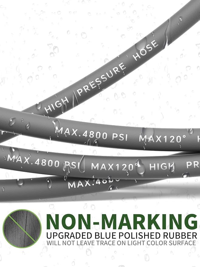 3/8" 4800PSI Pressure Washer Hose 25FT Swivel Quick Connect | Power Washer Hose for Cold/Hot Water Max 248°F, Kink Resistant Steel Wire Braided, Wear Resistant with M22 14mm Adapter