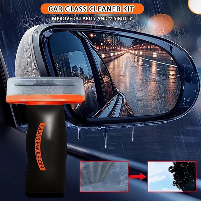 2pcs Car Glass Oil Film Remover,Glass Emulsion Cleaner,Roll-On Glass Compound with Cleaning Board,Restores Windshield Clarity for Safe Driving(2 pcs)