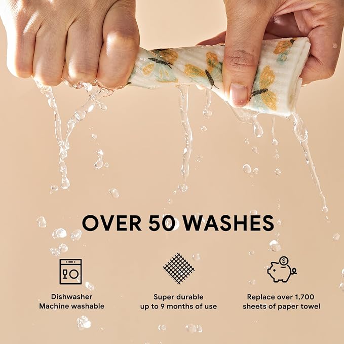 RECYCO Swedish Dishcloths for Kitchen | 5 Pack Gingham Flutter Washable Dish Rags | Cellulose Reusable Cleaning Paper Towels | Absorbent Counter Dish Cloth Sponge Kitchen Wipes, 8" L x 7" W