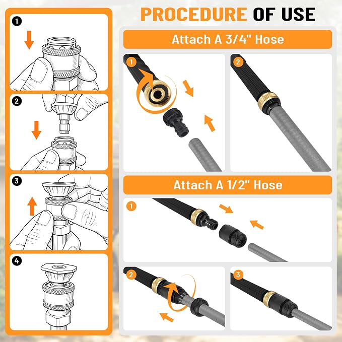 2026 Upagraded Jet Nozzle Power Washer for Garden Hose, Pressure Washer Wand with 3 Different Nozzles and Hose Quick Connectors for Car, Patio,Pet,Window, Black