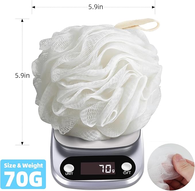Chuya Bath Sponges Loofahs 70g Large Size White 4 Pack,Shower Sponge Exfoliating Cleaning Bath Loofa Body Scrubber Balls for Women Men Children Washing