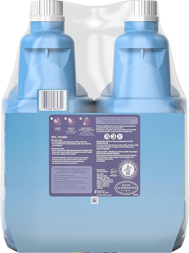 Swiffer Wetjet Hardwood Floor Mopping and Cleaning Solution Refills, All Purpose Cleaning Product, Open Window Fresh Scent, 1.25 Liter, 2 Pack (Packaging may vary)
