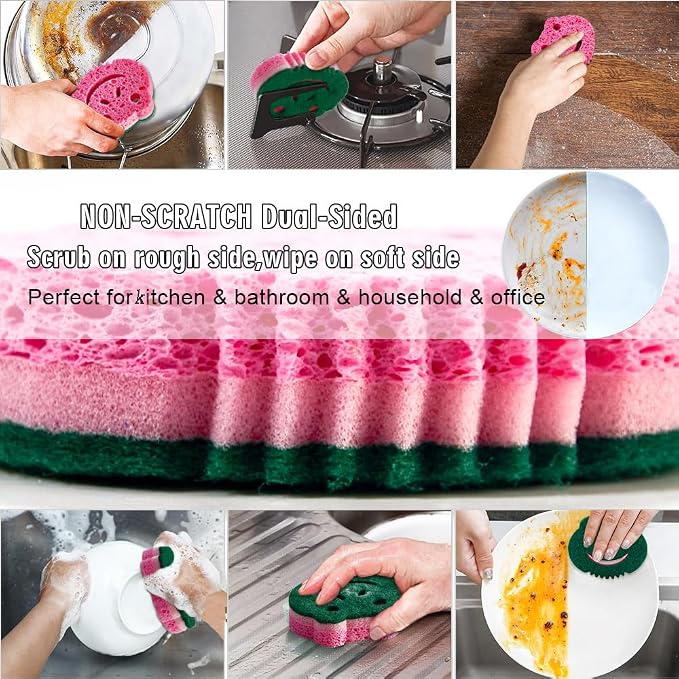 12 Pack Scrub Sponge,Bulk Sponges,Dual-Sided Multi-Functional Premium Cleaning Sponges,Dishwashing Sponge for Heavy Duty Scouring Pads,Bathroom,Dish,Furniture,Kitchen(Frog Shape)