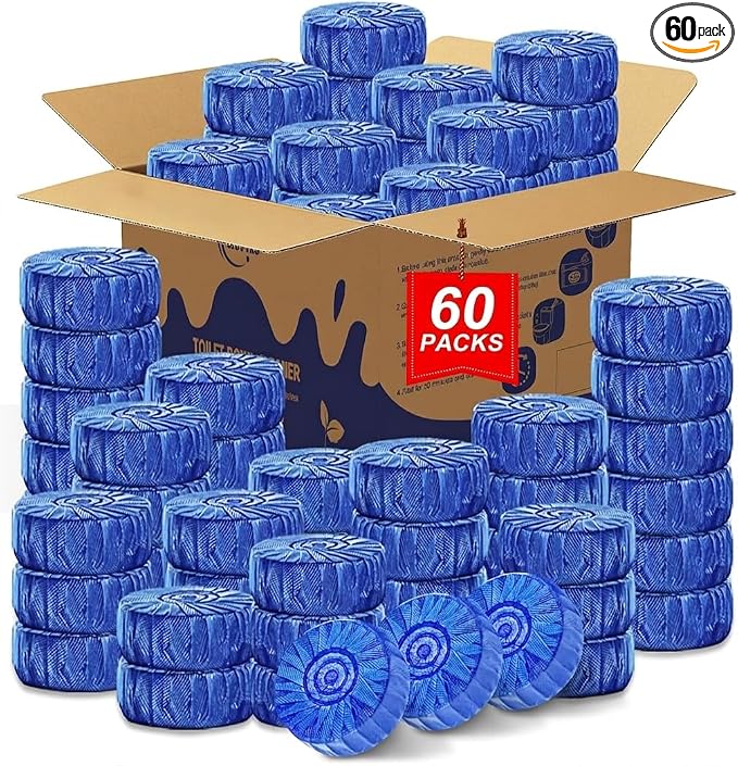 Msvvko Toilet Bowl Cleaner Tablets (60 Count) | Blue Automatic Toilet Tank Cleaner | 15-Day Long Lasting Toilet Tank Stain Remover & Deodorizer | Hands-Free No-Scrub Bathroom Freshness, Septic Safe