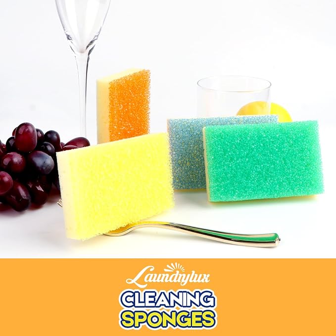 LAUNDRYLUX Scrub Sponge, Dual-Sided Temperature-Responsive Scrubber - Non-Scratch - Multipurpose Dish Sponges for Kitchens, Bathrooms, and Outdoor Use - 4 Pack