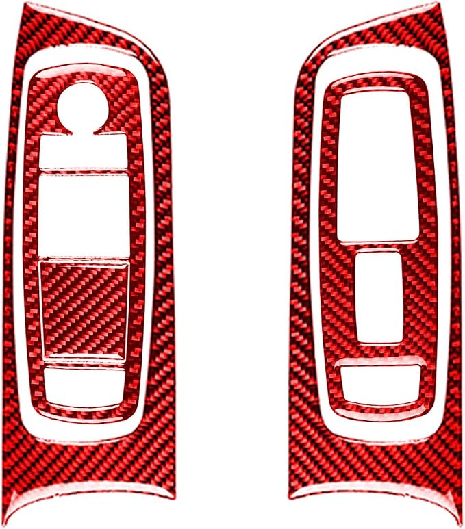 Window Switch Panel Trim Fit for Dodge Charger/Chrysler 300 2011-2023 | Real Carbon Fiber | Accessories | Front Door Window Lift Control Surround Trim Set | Thick Overlay | Self-adhesive | Red