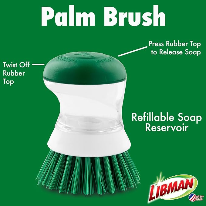 Libman Bottle & Dish Brush Kit | Cleaning Brushes for Kitchen Use | Straw Brush | Scrub Brushes for Dishes | Big Job Kitchen Brush | Palm Scrub Brush | 3 Different Brushes & Straw Cleaner Included