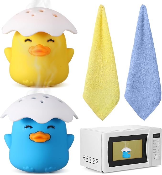 Mifoci 2 Pcs Microwave Steam Cleaner with 2 Matching Towels Duck Microwave Cleaner Add Vinegar and Water Clean Easily in Minutes for Kitchen Office Cleaning Gadgets Accessories Gifts