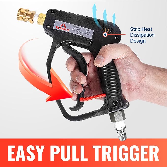 YAMATIC Pressure Washer Gun Stainless Steel Quick Connect | 5000PSI | 3/8" & M22-14 Fitting, Power Washer Stubby Trigger Handle with 1/4" Quick Connect for Foam Cannon Car Wash