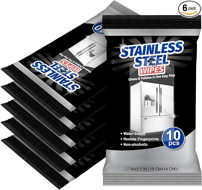6 Pack 60 Count Stainless Steel Cleaner Wipes Stainless Steel Polish Wipes Clean and Polish Appliances for Household Appliances Including Oven Refrigerator Dishwasher Microwave and Grill