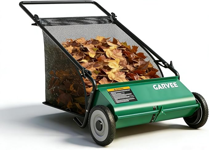 Push Lawn Sweeper,21-Inch Width Enhanced 4-Brush System, 3.5 ft Capacity Heavy Duty Steel Frame, Ideal for Yard and Garden Clean up, Green