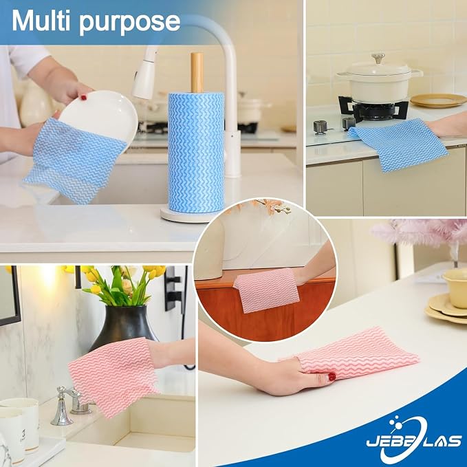 JEBBLAS Reusable Household & Kitchen Wipes, Disposable Cleaning Cloths, Wash Rags in 2 Rolls of 200 Sheets
