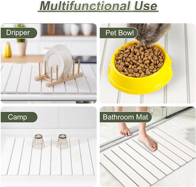 Dish Drying Mat Large Stone Dish Drying Mat For Kitchen Counter Collapsible Quick-Drying Sleek Diatomaceous Versatile Stone Drying Mats For Cups Dishes Bottles Marble (white, 16''X24'')