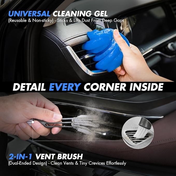 28PCS Car Detailing Kit Interior Cleaner, Car Interior Cleaning Kit with Cordless Handheld Vacuum, 2-in-1 Mop, Interior Car Detailing Brushes, Windshield Cleaner, Car Accessories Gift for Men Women