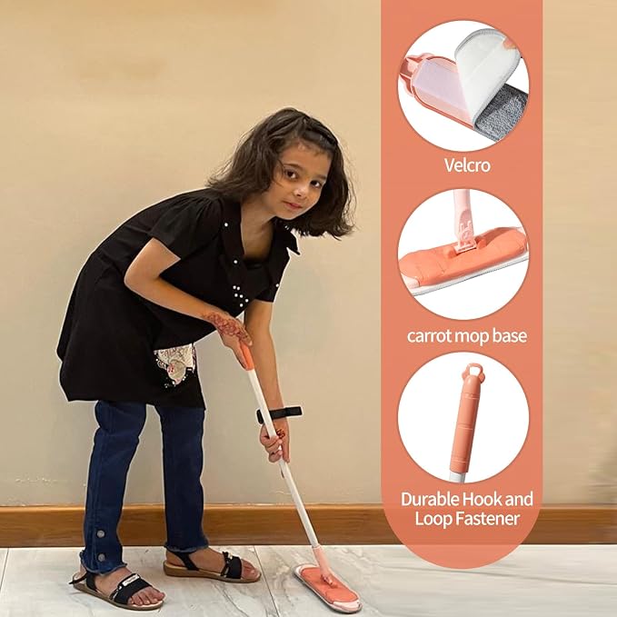 Midoneat Kids Cleaning Toy Set, Mini Child Broom, Mop and Dustpan, Little Housekeeping Helper Set ,Pretend Home Cleaning Play Set for Toddler Height 75-115cm ,6pcs (Pink)