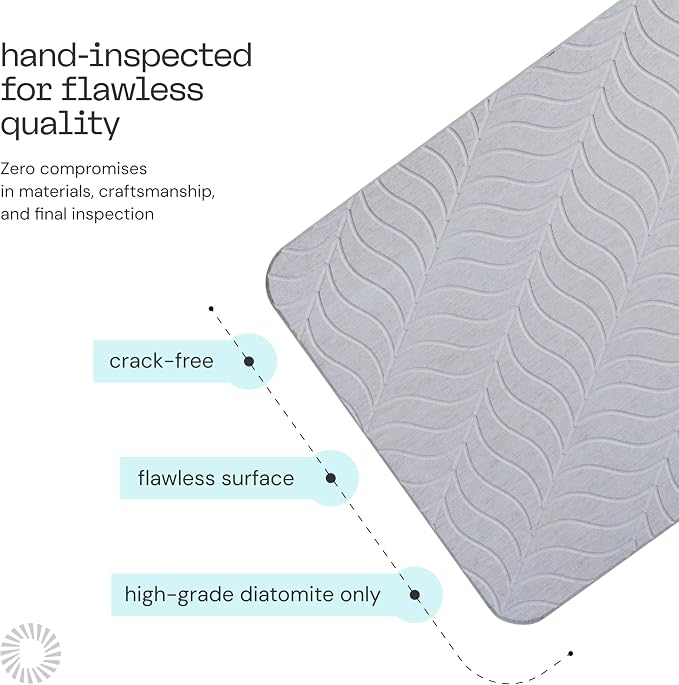 Deepstone Diatomite Stone Dish Drying Mat – Fast-Drying Natural Diatomaceous Earth Kitchen Countertop Drying Board – Super Absorbent & Non-Slip, 16 x 12 in (Gray)