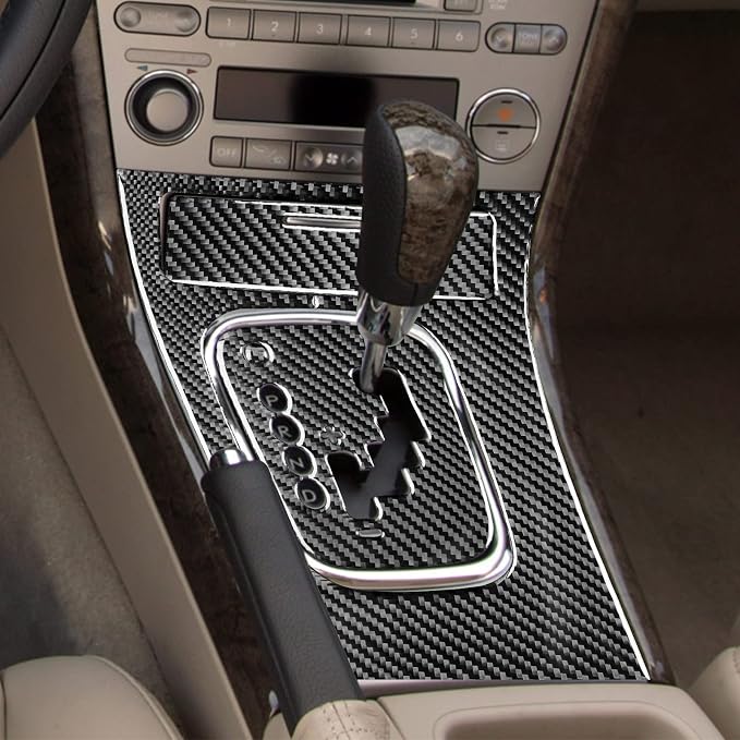 JKYUKU Real Carbon Fiber for Subaru Accessories Center Console Gear Shift | for Legacy/Outback 2005-2009, Black Center Console Gear Shift Panel Shifter Box Cover Sticker, Tool-Free Installation