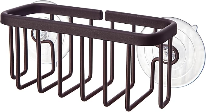 SunnyPoint NeverRust Kitchen & Bathroom Sink Caddy for Sponges, Scrubbers, Soap, 6" x 2.5" x 2.65", with Adhesive Mount - Additional Suction Cup Included –Aluminum (Oil Bronze, NOT Black)