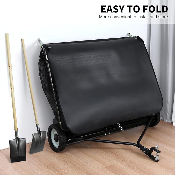 Grebest Tow Behind Lawn Sweeper for Tractors & Riding Mowers, 44" Wide, 25cu ft Large Capacity Leaf & Grass Sweeper with Adjustable Brush Height, Dump Rope, Rubber Wheels, Foldable Design