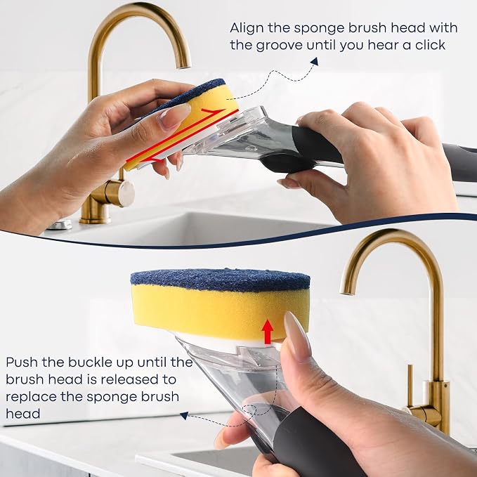 Sponge Brush Refills for OXO Dish Brush, 4 Pack Soap Dispensing Dish Refills, Scrub Replacement Head for Scrubber, Sponge Replacement Head Fits Soap Dispensing Handle