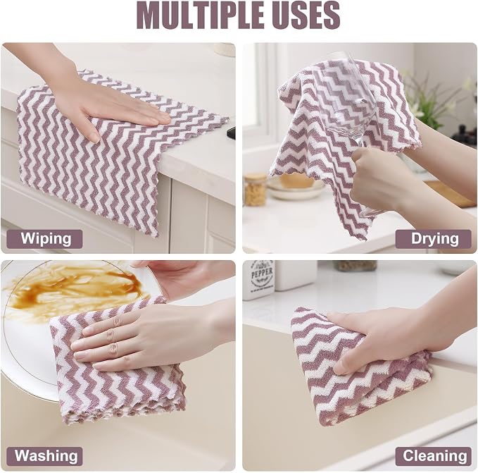 Homaxy 12 Pack Kitchen Dish Cloths, Ultra Soft and Absorbent Dish Towels, Reusable Fast Drying Microfiber Cleaning Cloth, Irregular Waves Coral Velvet No-lint Cleaning Rags, 10 x 10 inches, Purple