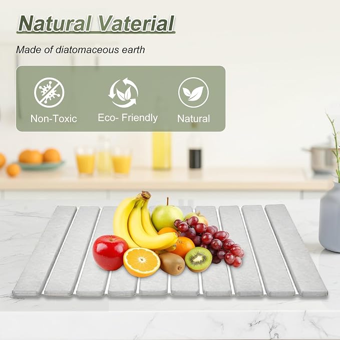Dish Drying Mat Large Stone Dish Drying Mat For Kitchen Counter Collapsible Quick-Drying Sleek Diatomaceous Versatile Stone Drying Mats For Cups Dishes Bottles Marble (gray, 16''X24'')