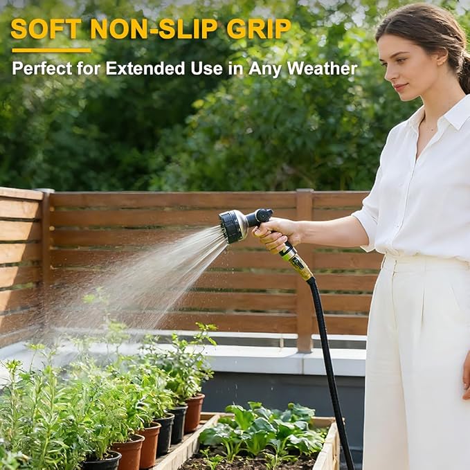 FANHAO Heavy Duty Garden Hose Nozzle, 100% Metal Water Hose Sprayer with 10 Spray Patterns, High Pressure Thumb Control On/Off Valve Water Nozzle for Plants Watering, Car & Pet Washing
