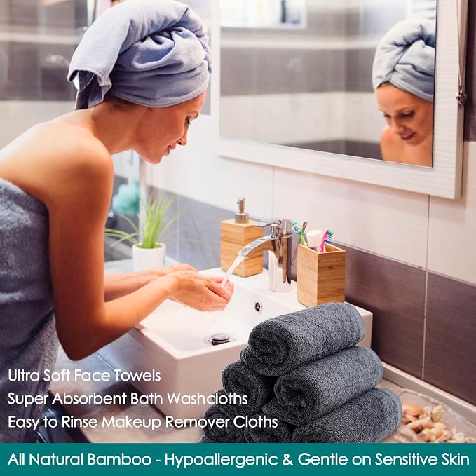Wash Cloths 6 Pack,Reusable Face Towel for Sensitive Skin,13''x13'',Grey | 100% Viscose,Women Makeup Removal,Extra Soft,Skin Friendly,Gently Wash Face &Body,Breathable,Easy Rinsed,Bathroom,Travel Use