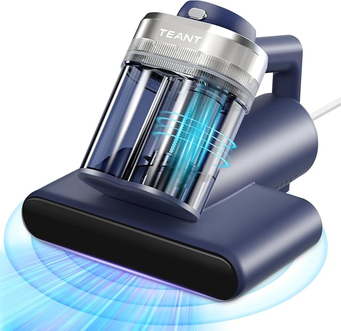 Teant Mattress Bed Vacuum Cleaner, 16 kPa Suction & 253.7nm UV-C, MV-Blue | 2-Speed Mattress Vacuum with 33000 RPM Tapping, UV-C, Ultrasonic, 149℉ Heat, Anion, HEPA, Deep Clean for Bed and Pet Hair