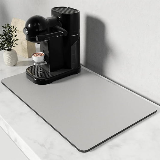 Rnivvi Coffee Mat, 12" x 19" Coffee Bar Mats for Espresso Machine Station Accessories and Organizer, Hide Stain Rubber Backed Absorbent Dish Drying Pad for Kitchen Counter, Cute Bar Decor Pad, Gray