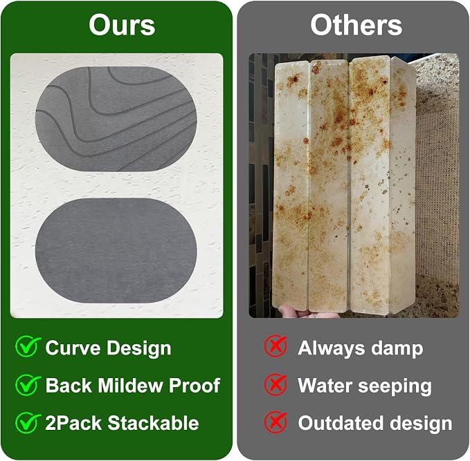 24"x16" Large Stone Drying Mat, Oval Diatomaceous Earth Dish Mat | Large fast-drying natural stone mat with curved stripes. Highly absorbent, heat-resistant, eco-friendly board
