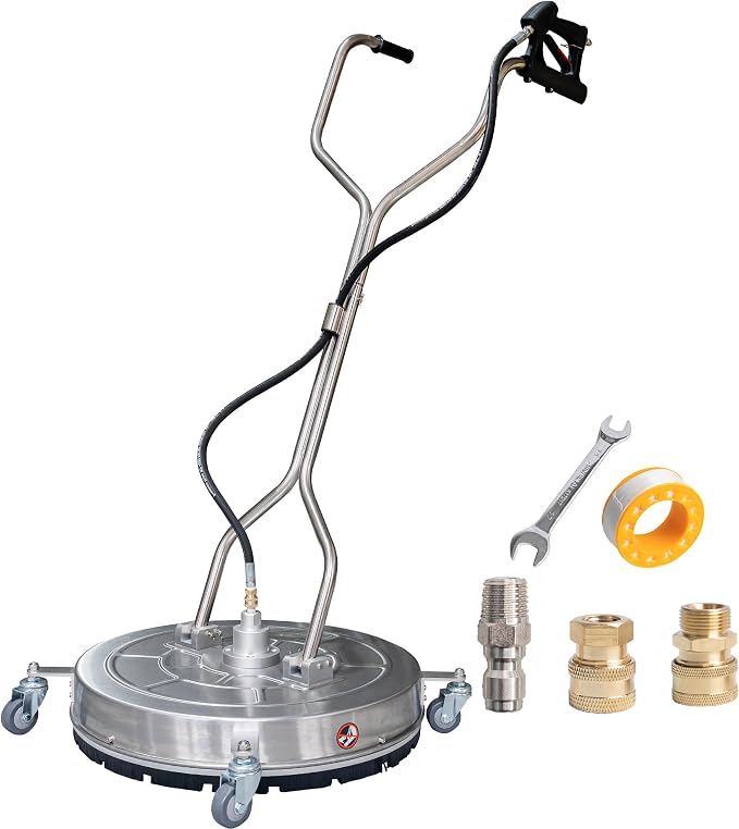 Hourleey 24" Pressure Washer Surface Cleaner with Dual Handles, Stainless Steel Surface Cleaner with 4 Wheels for Driveways, Pathway, Sidewalks, Patios, Decks, 4500 PSI with 3/8" Quick Connector Kit