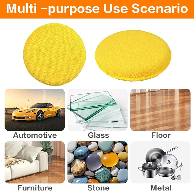 FONAROLL Microfiber Wax Applicator Pads, Car Wax Applicator, Buffing & Detail Polishing Foam Pads for Car Cleaning and Fine Polishing (5" Diameter, 6 Pack) - Yellow