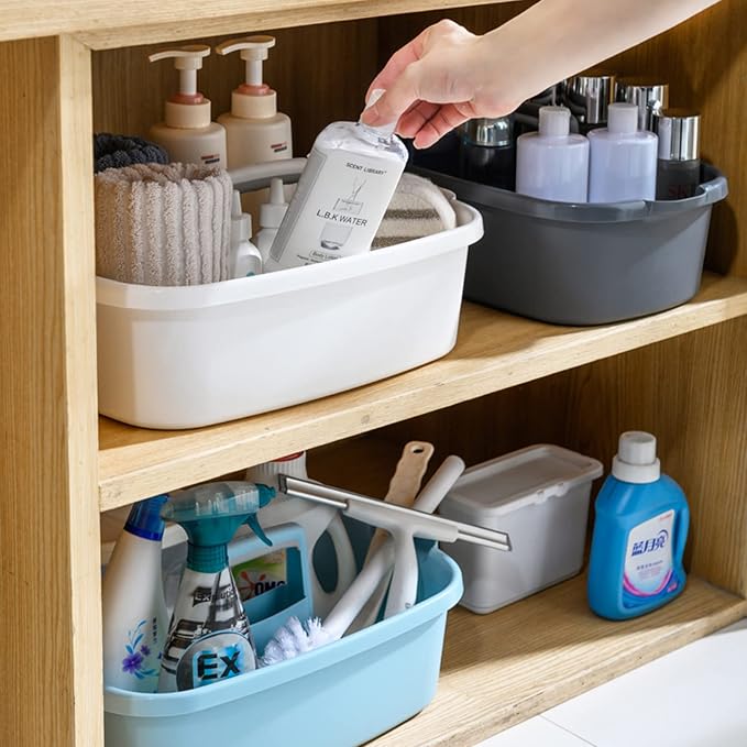 Large Cleaning Supplies Caddy Portable Shower Basket Supply Organizer with Handle Plastic Bucket Tool Storage for Bathroom, Bedroom, Kitchen, College Dorm, Garden, Dark Gray 2 Pack