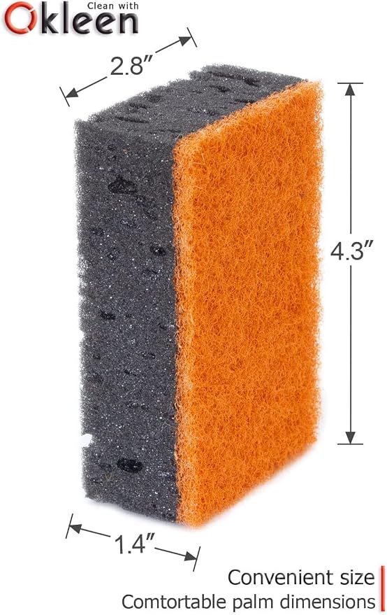 Black & Orange Multi Use Scrub Sponges. Made in Europe. 18 Pack, 4.3x2.8x1.4 inches. Heavy Duty and Non Scratch Fiber. Odorless Durable and Delicate Halloween Holiday Sponges