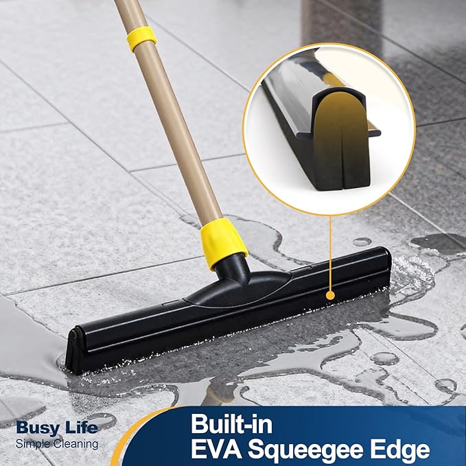 Yocada Floor Squeegee Scrubber Adjustable Telescopic Pole Heavy Duty 54.3" | Household Broom EVA Foam Blade for Garage Courtyard Shower Bathroom Floor Marble Glass Tile Water Foam Cleaning