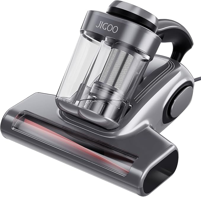 JIGOO Bed Vacuum Cleaner with Dust Sensor, Mattress Vacuum Cleaner with UV & Ultrasonic and High Heating, 13Kpa Suction 500W Powerful Double-Cup Handheld Vacuums (J300, Gray)