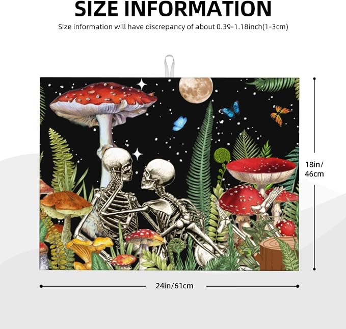 Red Mushroom Skull Dish Drying Mat For Kitchen Counter, Super Absorbent Microfiber Dish Drying Pad, Kitchen Gadgets For Easy Clean Multi-Use Large 18"x24"