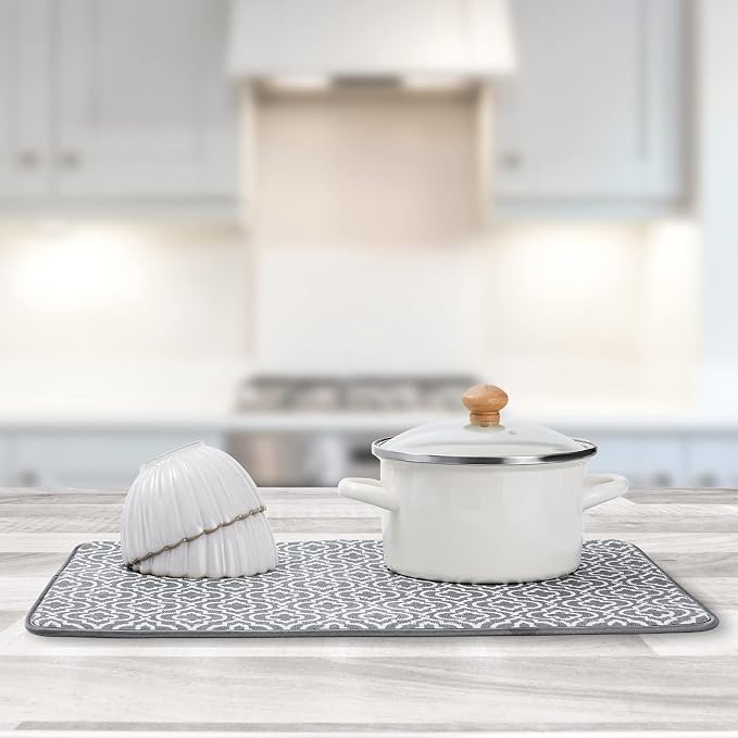 SUBEKYU 24" x 18" Dish Drying Mat, Dish Mat Drying Kitchen Mat Large, Absorbent Microfiber Dish Drainer/Rack Pads, XL, Grey, 2 PACK