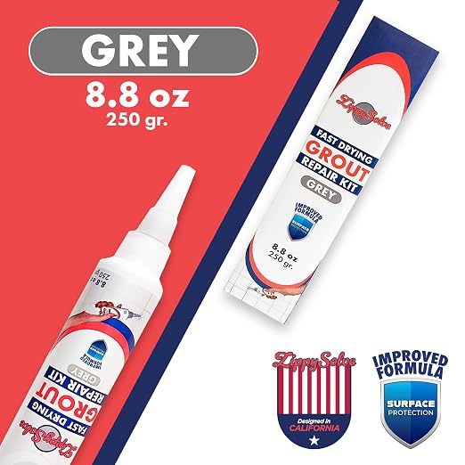 ZippySolve Tile Grout, Repair Kit,Restore & Renew Tile Joints Line, Fast Drying Grout Paint Squeeze Tube for Bathroom Shower Kitchen Floor, Waterproof (8.8 oz) (Grey)