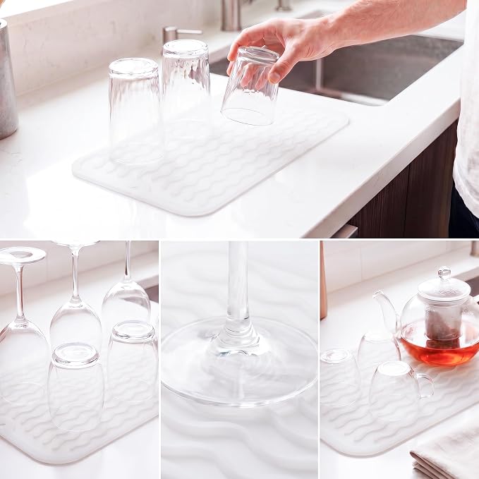 MicoYang Silicone Dish Drying Mat for Multiple Usage,Easy clean,Eco-friendly,Heat-resistant Silicone Mat for Kitchen Counter or Sink,Refrigerator or Drawer Liner Translucent S 12 inches x 6 inches
