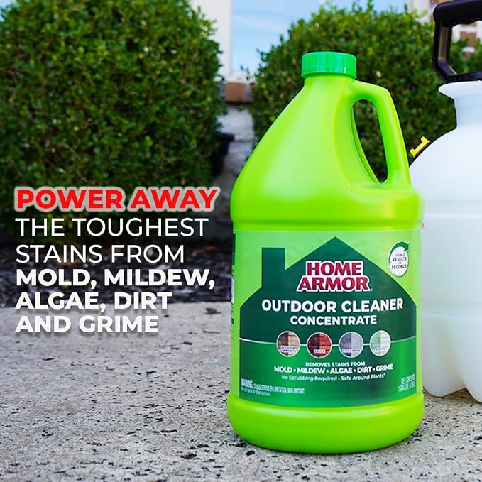 Home Armor Outdoor Cleaner Concentrate, 1 gal., Remove Stains from Mold, Mildew, Algae, Dirt and Grime for Visible Results in Seconds, No Scrubbing Required, Plant Safe