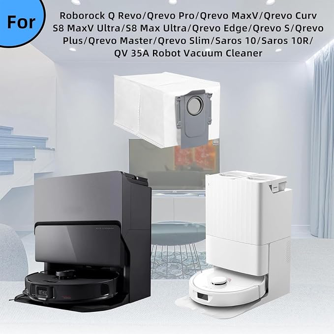 8 Pack Dust Bags for Roborock QV 35A/Saros 10R/Qrevo S Pro Robot Vacuum | 2.7L Large Capacity Replacement Dust Bag