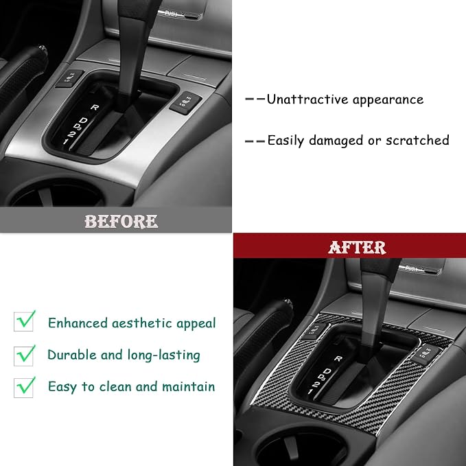 Real Carbon Fiber Trim for Honda Accord Accessories | for 2003 2004 2005 2006 2007，Gear Shifting Panel Cover，Interior Dash Panel，Thick Overlay Sticker Decal