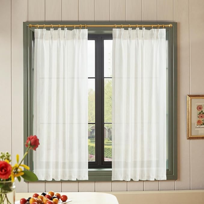 jinchan Linen Pinch Pleated Back Tab Tier Curtains, 38x54, 2 Panels, White | Light filtering,small window treatment,cafe curtains,machine washable,farmhouse,kitchen,bathrooms,laundry