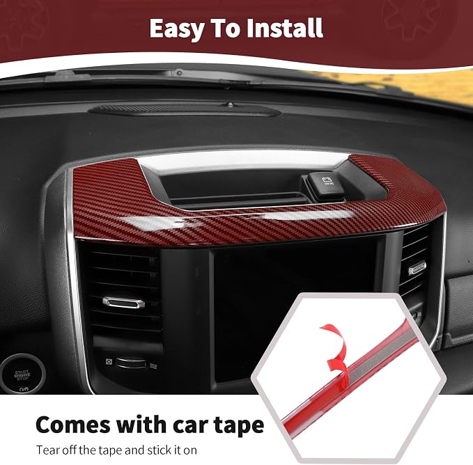 for RAM Center Dashboard Storage Bin Trim Cover Fit for RAM 2018-Present Red Carbon Fiber Interior Accessories